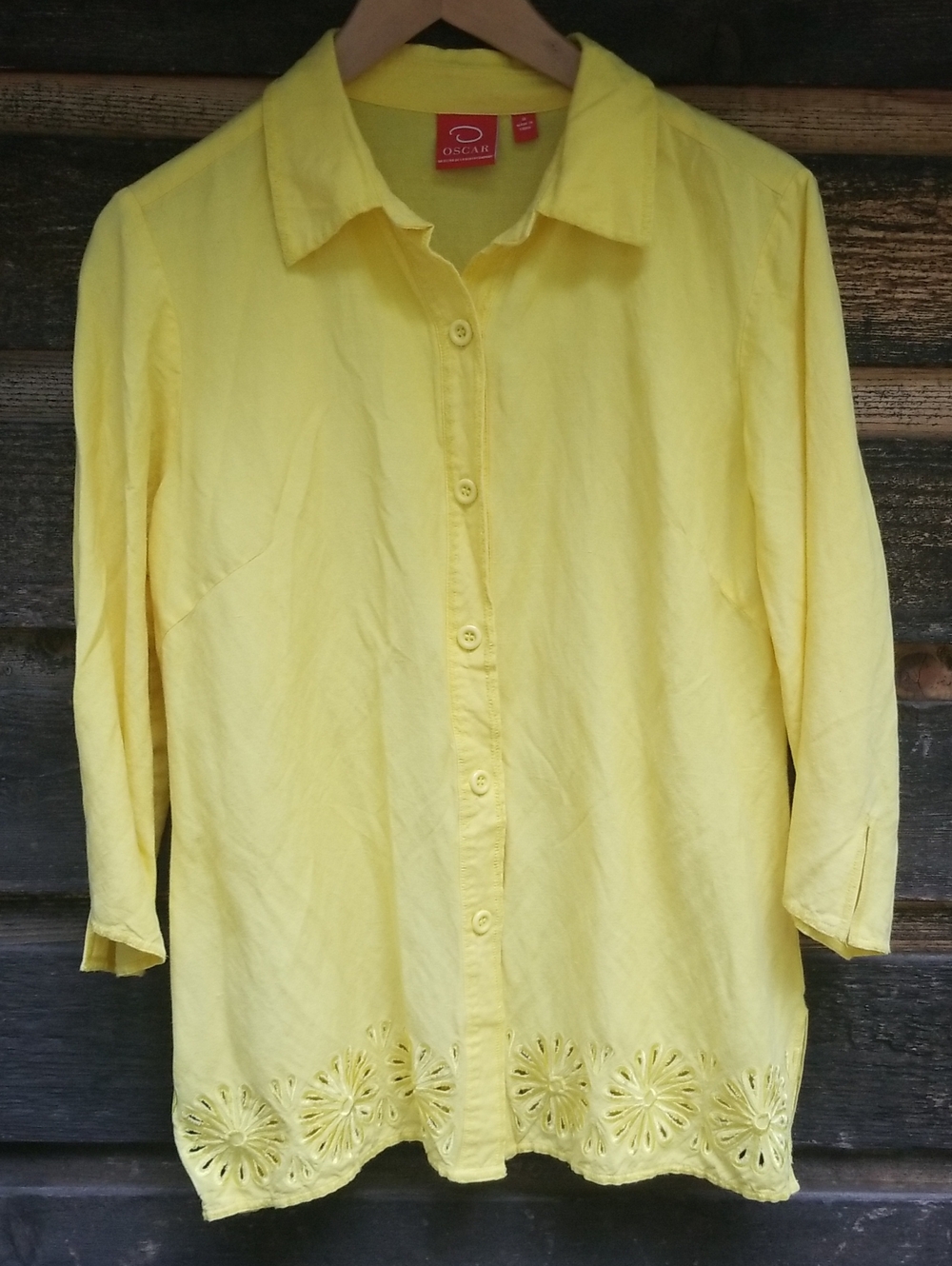Oscar De la Renta Blouse Eyelet Yellow Linen 8